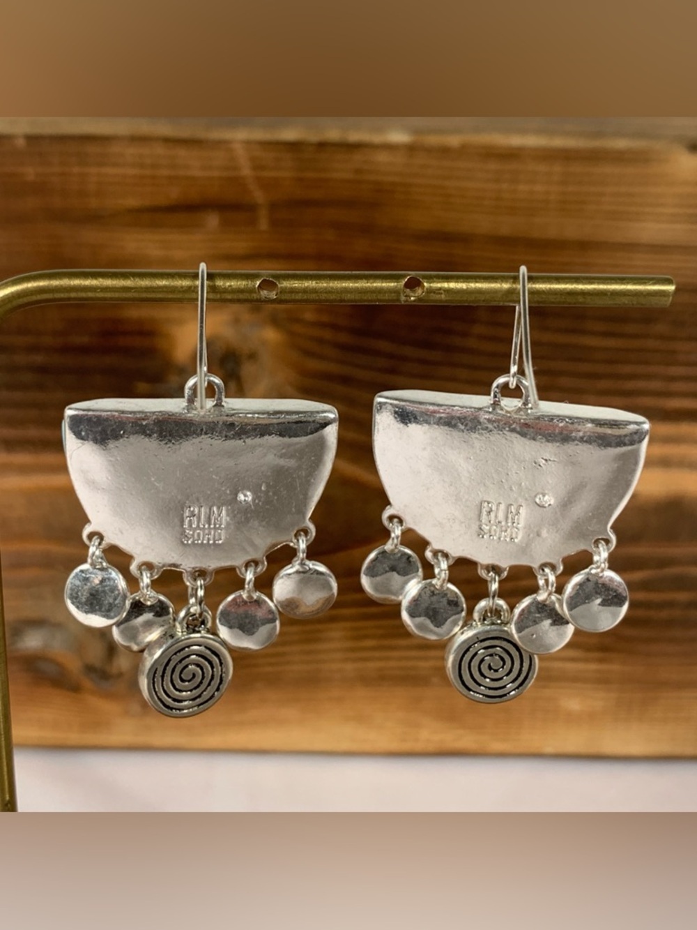 RLM SOHO Robert Lee Morris Designer Turquoise Modernist Silver Tone Earrings - Picture 3 of 7